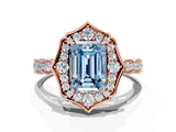 Rose gold Fancy Blue Emerald  Halo Diamond Engagement Ring with Milgrain Band and Four-Prong Setting_49