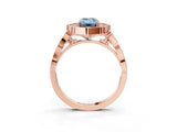 Rose gold Fancy Blue Emerald  Halo Diamond Engagement Ring with Milgrain Band and Four-Prong Setting_52