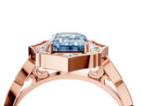 Rose gold Fancy Blue Emerald  Halo Diamond Engagement Ring with Milgrain Band and Four-Prong Setting_53