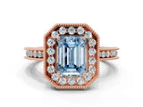 Rose gold Fancy Blue Emerald  Halo Diamond Engagement Ring with Milgrain Pave Band and Four-Prong Setting_38