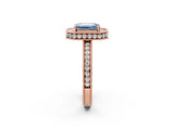 Rose gold Fancy Blue Emerald  Halo Diamond Engagement Ring with Milgrain Pave Band and Four-Prong Setting_40