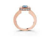 Rose gold Fancy Blue Emerald  Halo Diamond Engagement Ring with Milgrain Pave Band and Four-Prong Setting_41