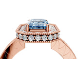 Rose gold Fancy Blue Emerald  Halo Diamond Engagement Ring with Milgrain Pave Band and Four-Prong Setting_42
