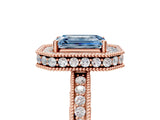 Rose gold Fancy Blue Emerald  Halo Diamond Engagement Ring with Milgrain Pave Band and Four-Prong Setting_43