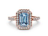 Rose gold Fancy Blue Emerald  Halo Diamond Engagement Ring with Pavé Band and Four-Prong Setting_93