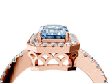 Rose gold Fancy Blue Emerald  Halo Diamond Engagement Ring with Pavé Band and Four-Prong Setting_97