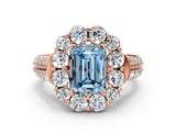 Rose gold Fancy Blue Emerald  Halo Diamond Engagement Ring with Split Shank and Prong Setting_85