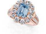 Rose gold Fancy Blue Emerald  Halo Diamond Engagement Ring with Split Shank and Prong Setting_86