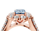 Rose gold Fancy Blue Emerald  Halo Diamond Engagement Ring with Split Shank and Prong Setting_89