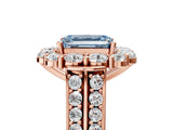 Rose gold Fancy Blue Emerald  Halo Diamond Engagement Ring with Split Shank and Prong Setting_90