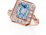 Rose gold Fancy Blue Emerald  Halo Diamond Engagement Ring with Twisted Band and Four-Prong Setting 2