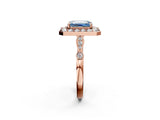 Rose gold Fancy Blue Emerald  Halo Diamond Engagement Ring with Twisted Band and Four-Prong Setting 3
