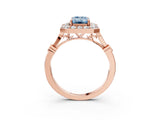 Rose gold Fancy Blue Emerald  Halo Diamond Engagement Ring with Twisted Band and Four-Prong Setting 4