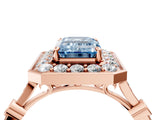 Rose gold Fancy Blue Emerald  Halo Diamond Engagement Ring with Twisted Band and Four-Prong Setting 5