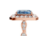 Rose gold Fancy Blue Emerald  Halo Diamond Engagement Ring with Twisted Band and Four-Prong Setting