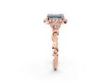 Rose gold Fancy Blue Emerald  Halo Diamond Engagement Ring with Vintage-Inspired Band and Four-Prong Setting_5
