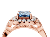 Rose gold Fancy Blue Emerald  Halo Diamond Engagement Ring with Vintage-Inspired Band and Four-Prong Setting_7