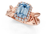 Rose gold Fancy Blue Emerald  Halo Diamond Floral Band with Four-Prong Setting_56