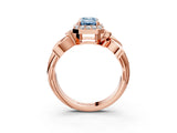 Rose gold Fancy Blue Emerald  Halo Diamond Floral Band with Four-Prong Setting_58