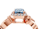 Rose gold Fancy Blue Emerald  Halo Diamond Floral Band with Four-Prong Setting_59