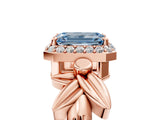 Rose gold Fancy Blue Emerald  Halo Diamond Floral Band with Four-Prong Setting_60
