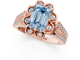 Rose gold Fancy Blue Emerald  Halo Diamond Floral Split Shank Engagement Ring 1