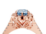 Rose gold Fancy Blue Emerald  Halo Diamond Floral Split Shank Engagement Ring 4