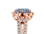 Rose gold Fancy Blue Emerald  Halo Diamond Floral Split Shank Engagement Ring 5