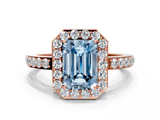 Rose gold Fancy Blue Emerald  Halo Diamond Pavé Band Ring with Prong Setting_20