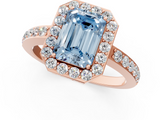 Rose gold Fancy Blue Emerald  Halo Diamond Pavé Band Ring with Prong Setting_21