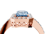 Rose gold Fancy Blue Emerald  Halo Diamond Pavé Band Ring with Prong Setting_24