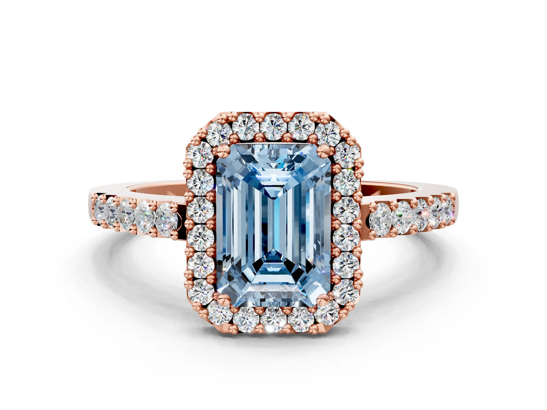 Rose gold Fancy Blue Emerald  Halo Diamond Pavé Solitaire Ring_51