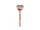 Rose gold Fancy Blue Emerald  Halo Diamond Pave Band Ring with Four-Prong Setting_17