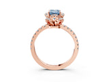 Rose gold Fancy Blue Emerald  Halo Diamond Pave Band Ring with Four-Prong Setting_18