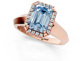 Rose gold Fancy Blue Emerald  Halo Diamond Ring with Cathedral Band and Four-Prong Setting_50