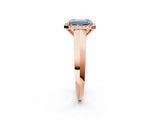 Rose gold Fancy Blue Emerald  Halo Diamond Ring with Cathedral Band and Four-Prong Setting_51