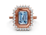 Rose gold Fancy Blue Emerald  Halo Diamond Ring with Milgrain Edge and Round Prong Setting_25