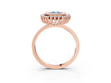 Rose gold Fancy Blue Emerald  Halo Diamond Ring with Milgrain Edge and Round Prong Setting_28