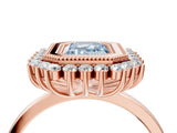 Rose gold Fancy Blue Emerald  Halo Diamond Ring with Milgrain Edge and Round Prong Setting_29