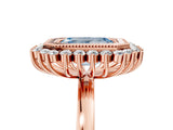 Rose gold Fancy Blue Emerald  Halo Diamond Ring with Milgrain Edge and Round Prong Setting_30