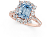 Rose gold Fancy Blue Emerald  Halo Diamond Ring with Pavé Band and Prong Setting_21