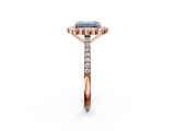 Rose gold Fancy Blue Emerald  Halo Diamond Ring with Pavé Band and Prong Setting_22