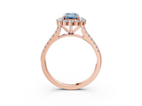 Rose gold Fancy Blue Emerald  Halo Diamond Ring with Pavé Band and Prong Setting_23