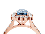 Rose gold Fancy Blue Emerald  Halo Diamond Ring with Pavé Band and Prong Setting_24