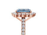 Rose gold Fancy Blue Emerald  Halo Diamond Ring with Pavé Band and Prong Setting_25