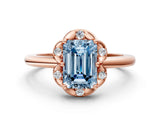 Rose gold Fancy Blue Emerald  Halo Diamond Ring with Round Cluster Setting, Solitaire Band, and Four-Prong Setting_49
