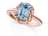 Rose gold Fancy Blue Emerald  Halo Diamond Ring with Round Cluster Setting, Solitaire Band, and Four-Prong Setting_50