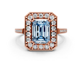 Rose gold Fancy Blue Emerald  Halo Diamond Ring with Split Shank and Four-Prong Setting_32