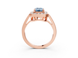 Rose gold Fancy Blue Emerald  Halo Diamond Ring with Split Shank and Four-Prong Setting_35
