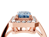 Rose gold Fancy Blue Emerald  Halo Diamond Ring with Split Shank and Four-Prong Setting_36